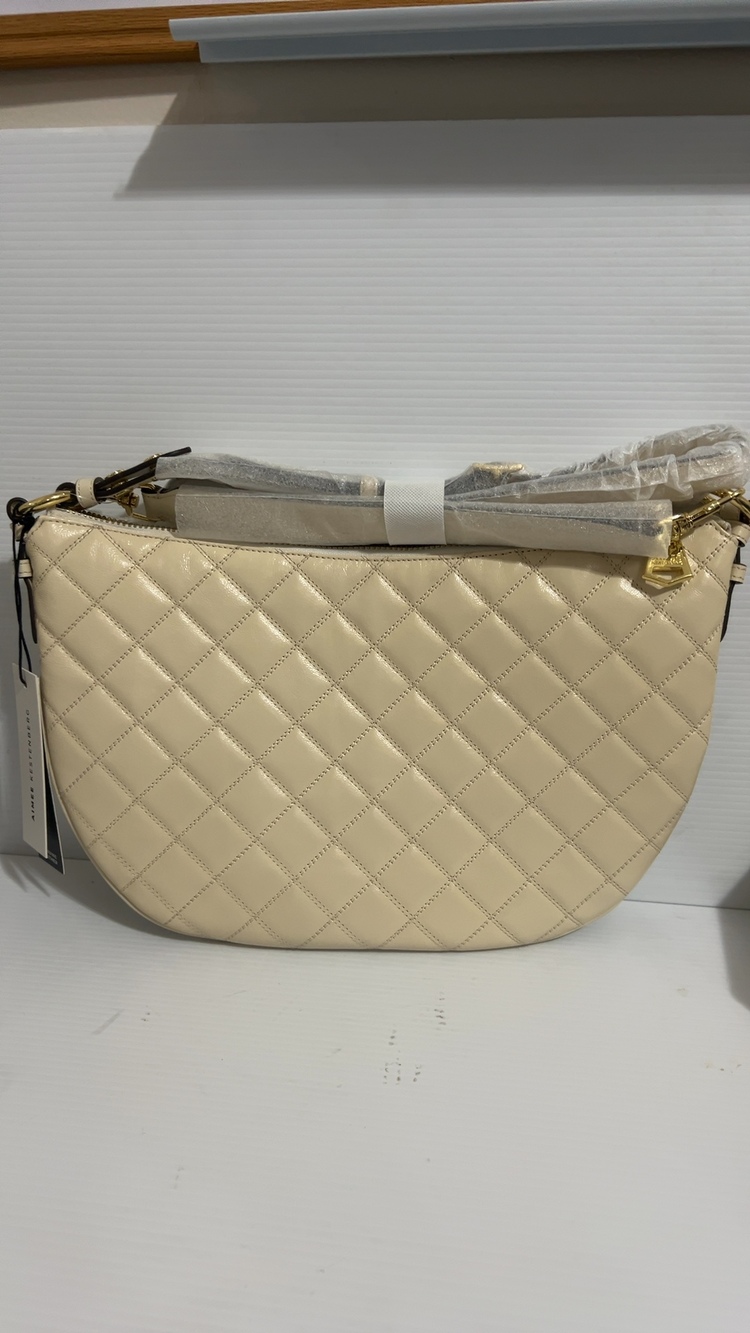 Aimee Kestenberg Beige Quilted Genuine Leather Crossbody Bag